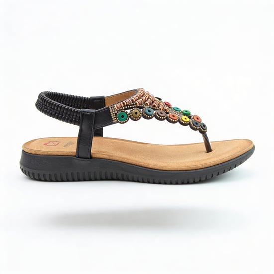Heavenly Feet Radiance Womens Toe Ring Sandals Black - Image 1
