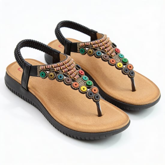 Heavenly Feet Radiance Womens Toe Ring Sandals Black - Image 5