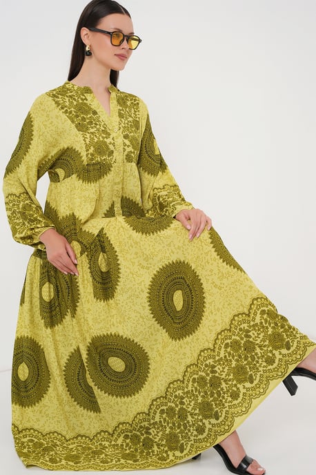Geprinte V-hals Maxi-jurk met Knoopsluiting - Image 2