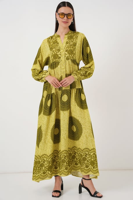 Geprinte V-hals Maxi-jurk met Knoopsluiting - Image 3