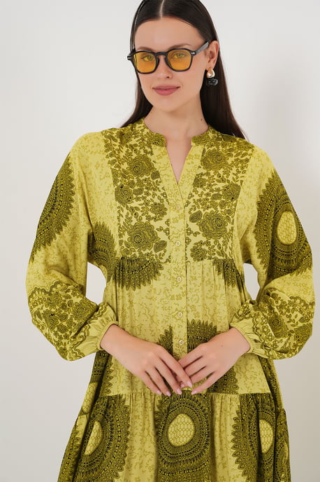 Geprinte V-hals Maxi-jurk met Knoopsluiting - Image 4