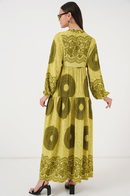 Geprinte V-hals Maxi-jurk met Knoopsluiting - Image 6