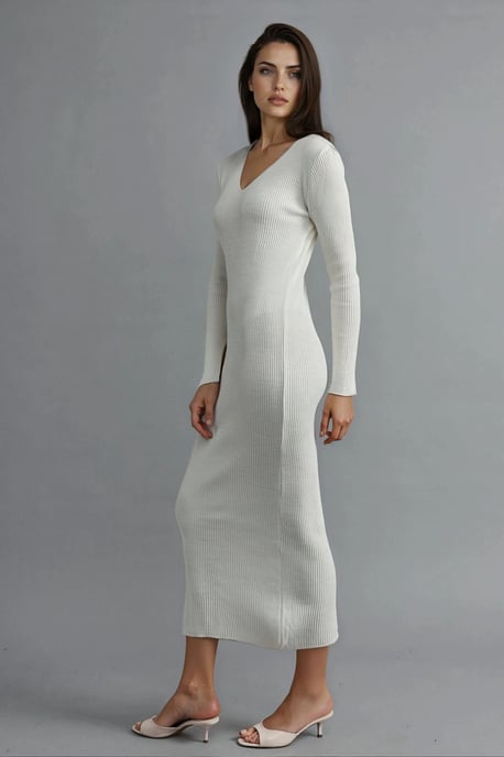 V-hals Textured Maxi Gebreide Jurk met Split - Image 2