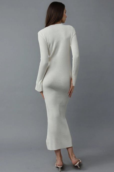 V-hals Textured Maxi Gebreide Jurk met Split - Image 3