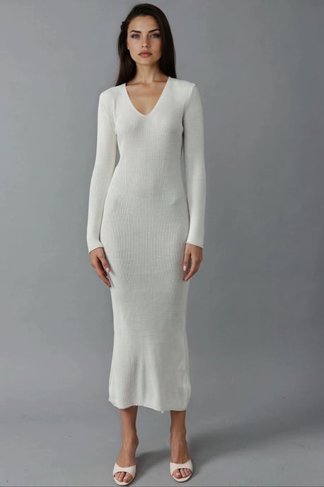 V-hals Textured Maxi Gebreide Jurk met Split - Image 6