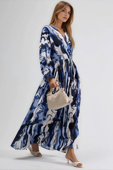 Abstracte Spleet Maxi Jurk met V-hals - Image 4