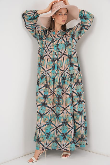 Patterned V-Neck Maxi Dress - Image 1