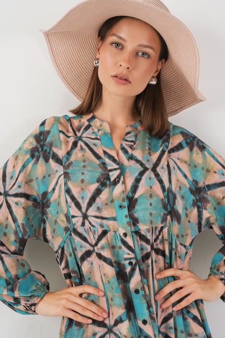 Patterned V-Neck Maxi Dress - Image 2