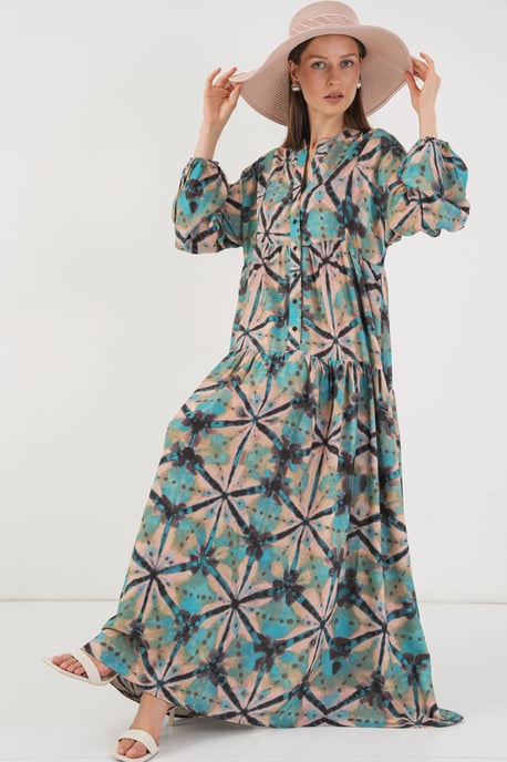 Patterned V-Neck Maxi Dress - Image 3
