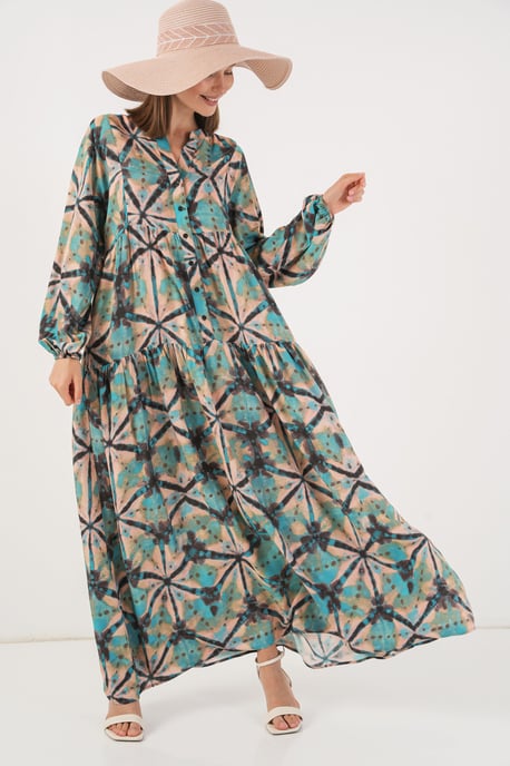 Patterned V-Neck Maxi Dress - Image 4