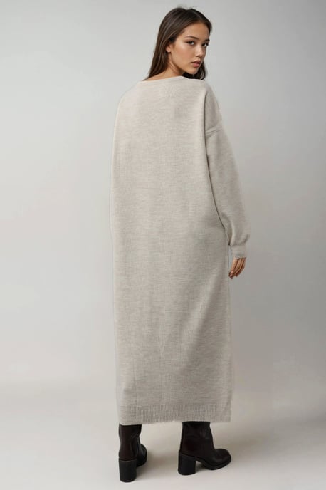 Gelaagde Geribbelde Lange Trui Jurk met Sleufdetail - Image 3