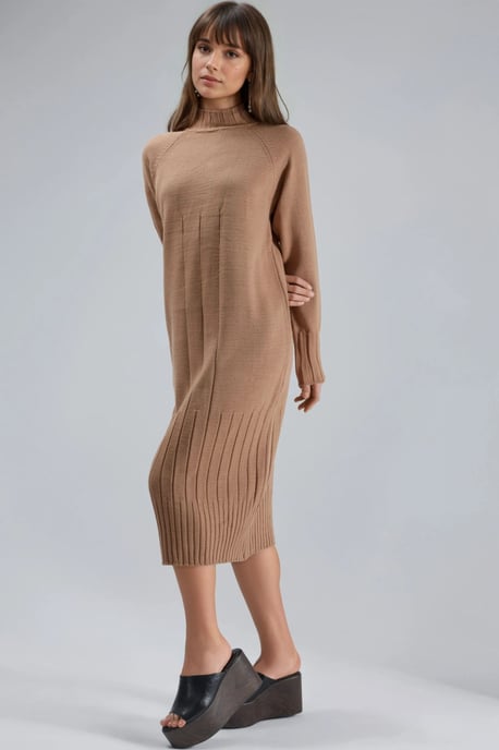 Knitwearklänning med halvpolokrage och midilängd - Image 6