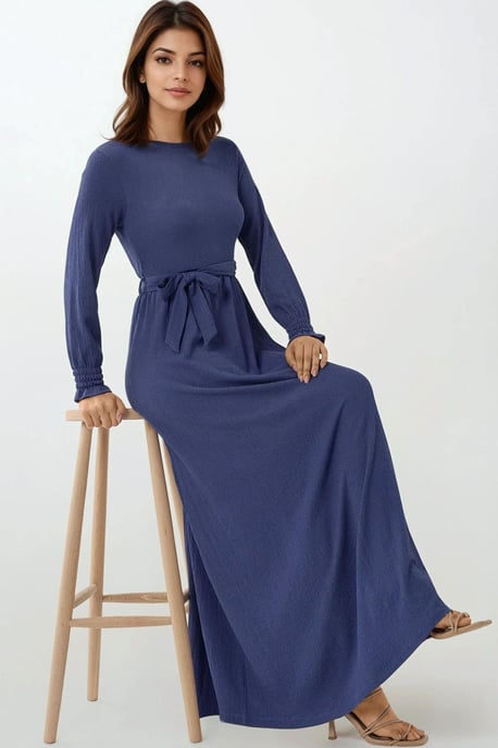Texturerad Crew Neck Maxi Klänning - Image 1