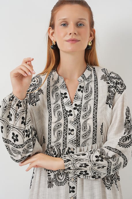 Patroon V-hals Maxi Jurk - Image 2