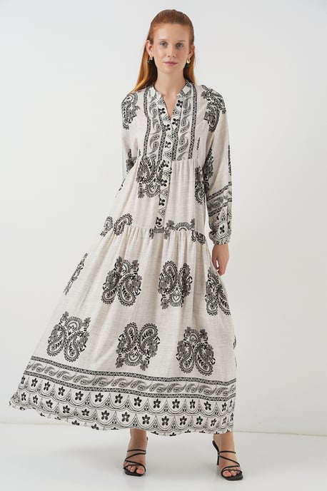 Patroon V-hals Maxi Jurk - Image 3