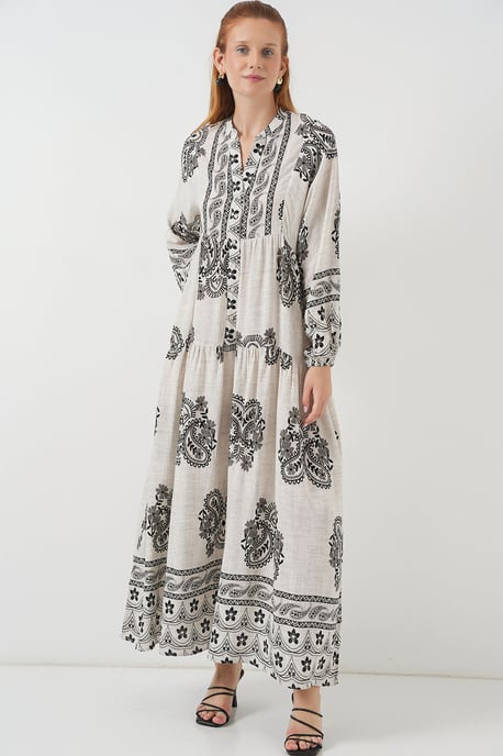 Patroon V-hals Maxi Jurk - Image 4