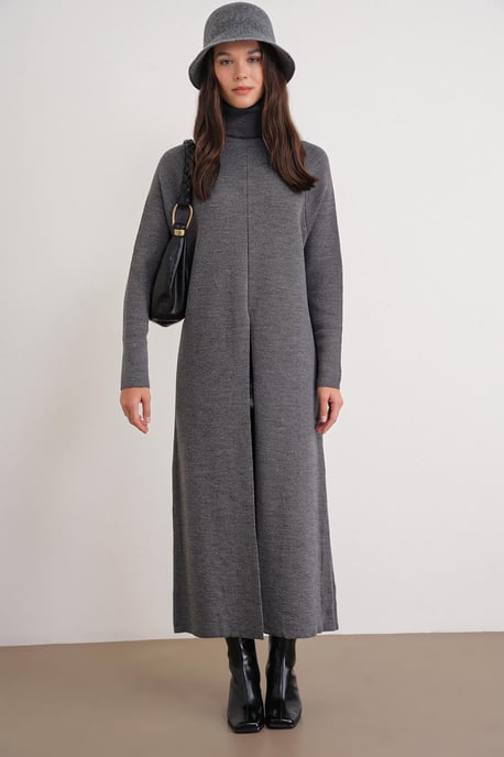 Turtleneck Knit Maxi Dress with Slit - Image 2