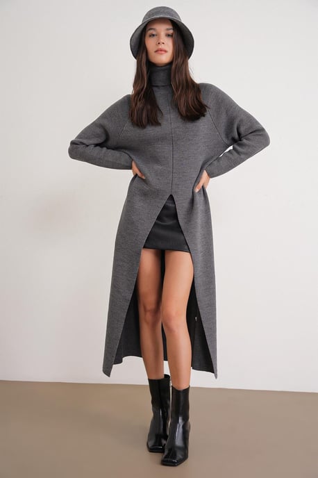 Turtleneck Knit Maxi Dress with Slit - Image 3
