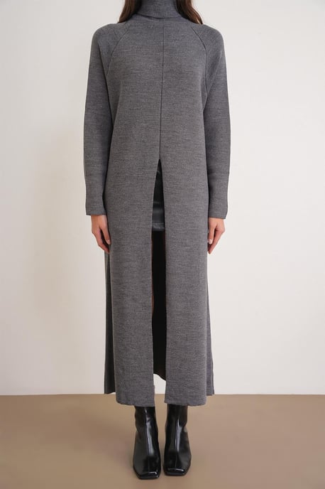 Turtleneck Knit Maxi Dress with Slit - Image 5