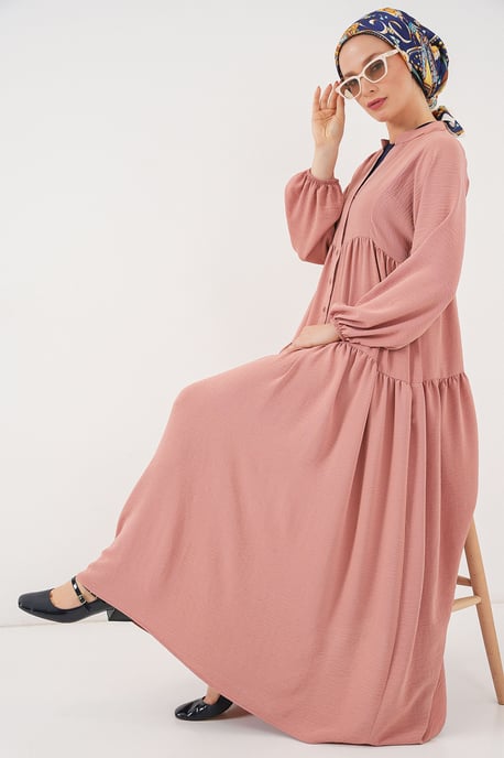 V-hals Maxi Jurk met Knopen en Relaxed Fit - Image 2