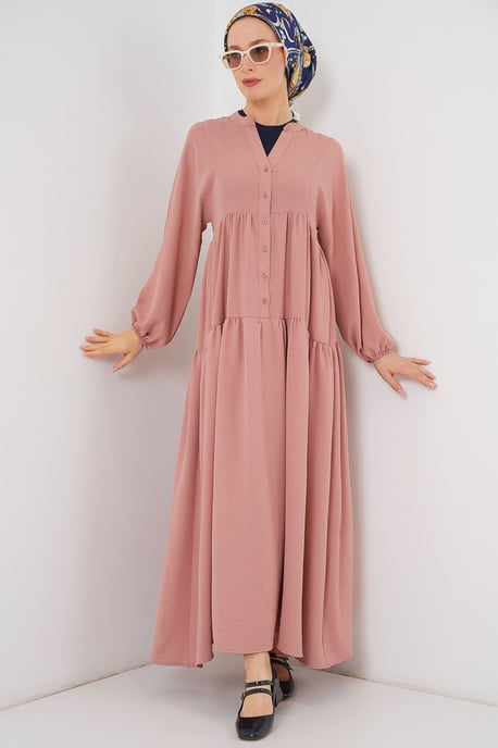 V-hals Maxi Jurk met Knopen en Relaxed Fit - Image 3
