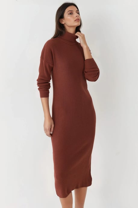 Geribbelde Coltrui Bodycon Brei Jurk - Image 3
