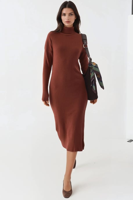 Geribbelde Coltrui Bodycon Brei Jurk - Image 4