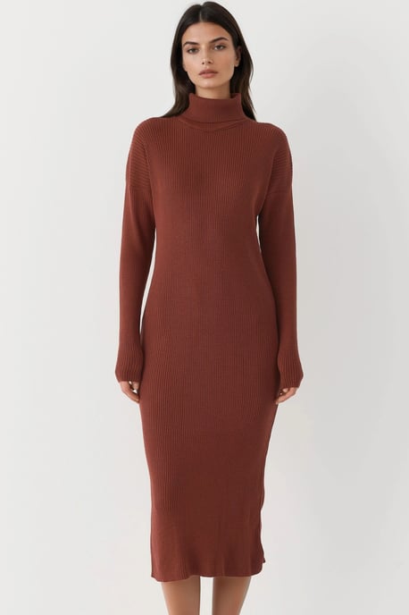 Geribbelde Coltrui Bodycon Brei Jurk - Image 6