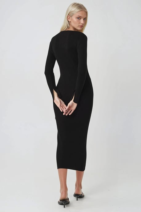 V-Hals Textured Maxi Tricot Jurk met Split - Image 2