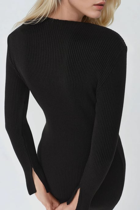 V-Hals Textured Maxi Tricot Jurk met Split - Image 3