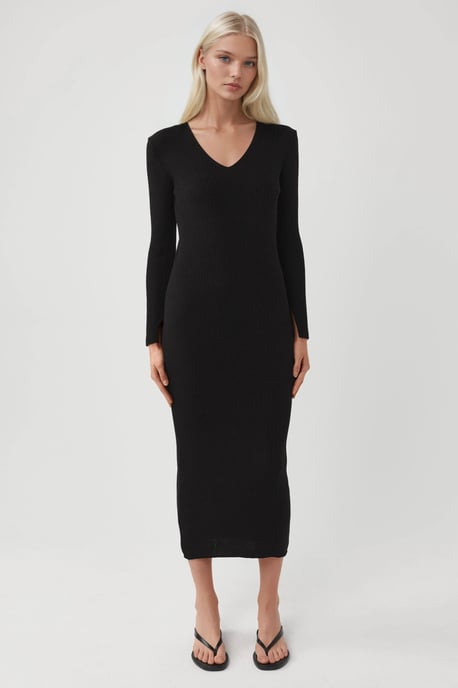 V-Hals Textured Maxi Tricot Jurk met Split - Image 4
