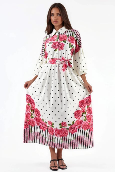 Bloemen Maxi Jurk met Hemdkraag en Knopen Sluiting - Image 2
