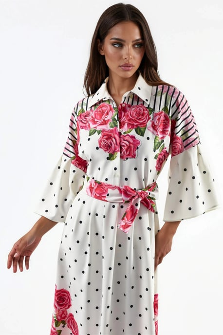 Bloemen Maxi Jurk met Hemdkraag en Knopen Sluiting - Image 3