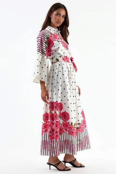 Bloemen Maxi Jurk met Hemdkraag en Knopen Sluiting - Image 4