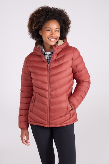 'Seasons' Women's Padded Jacket Fur Lined Water Resistant Coat Rust - Image 1