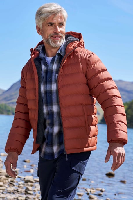'Seasons' Men's Padded Jacket with Side Pockets Fur Lined Water Resistant Coat Orange - Image 1