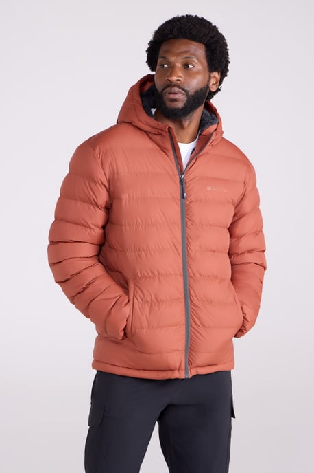 'Seasons' Men's Padded Jacket with Side Pockets Fur Lined Water Resistant Coat Orange - Image 2