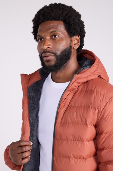 'Seasons' Men's Padded Jacket with Side Pockets Fur Lined Water Resistant Coat Orange - Image 4