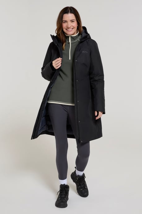 'Polar' Women's Hybrid Long Padded Jacket Waterproof Hooded Down Winter Coat Black - Image 2