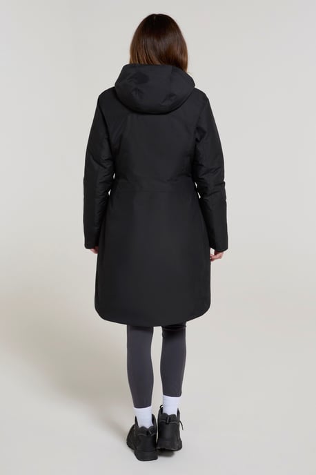 'Polar' Women's Hybrid Long Padded Jacket Waterproof Hooded Down Winter Coat Black - Image 3