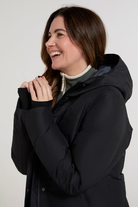 'Polar' Women's Hybrid Long Padded Jacket Waterproof Hooded Down Winter Coat Black - Image 4