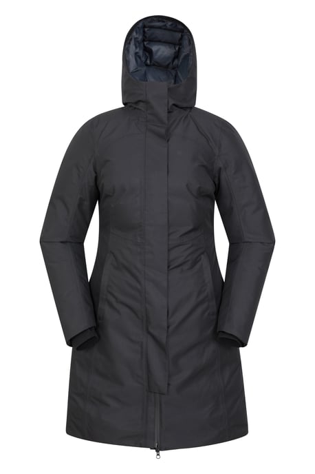 'Polar' Women's Hybrid Long Padded Jacket Waterproof Hooded Down Winter Coat Black - Image 5