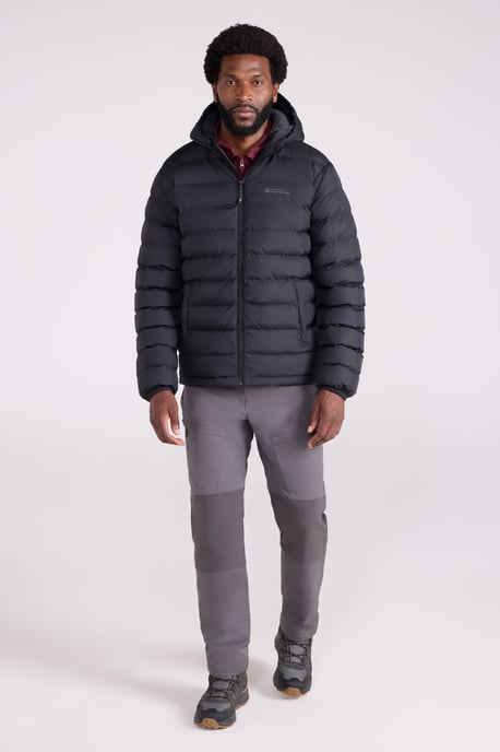 'Seasons' Men's Padded Jacket with Side Pockets Fur Lined Water Resistant Coat Black - Image 2