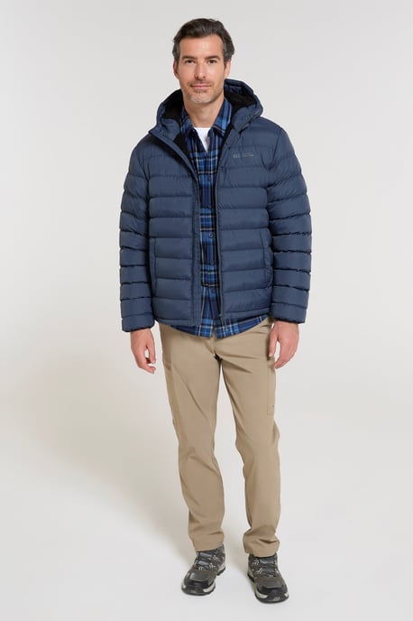 'Seasons' Men's Padded Jacket with Side Pockets Fur Lined Water Resistant Coat Navy - Image 2