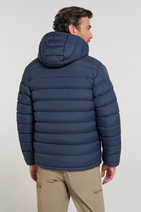 'Seasons' Men's Padded Jacket with Side Pockets Fur Lined Water Resistant Coat Navy - Image 3