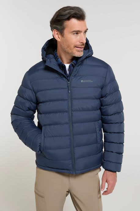 'Seasons' Men's Padded Jacket with Side Pockets Fur Lined Water Resistant Coat Navy - Image 4