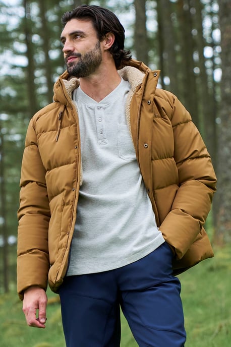 'Manta' Men's Borg Lined Jacket Isotherm Water Resistant Padded Coat Tan - Image 1