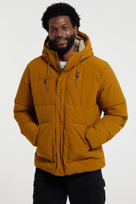 'Manta' Men's Borg Lined Jacket Isotherm Water Resistant Padded Coat Tan - Image 2