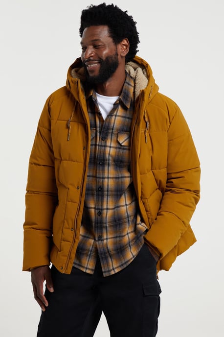 'Manta' Men's Borg Lined Jacket Isotherm Water Resistant Padded Coat Tan - Image 3