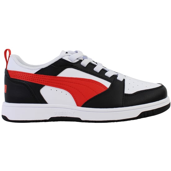 Puma Rebound V6 Low Kids White/Red Trainers - Image 1